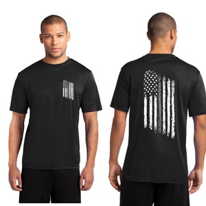 Tattered American Flag Thin Silver Line Corrections Officer Short Sleeve Performance Shirt