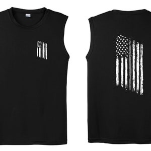 Tattered American Flag Thin Silver Line Corrections Officer Performance Tank Top