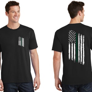 Tattered American Flag Thin Green Line Short Sleeve - Military members and Federal Agents