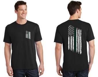 Tattered American Flag Thin Green Line Short Sleeve - Military members and Federal Agents