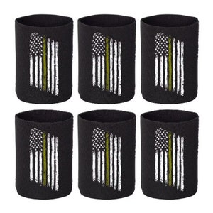Tunn GOLD Line Amerikansk Flagg Burkkylare Dispatcher Ölhylsa Coozie Cozie Isolator Hopfällbar Dryckisolerad, Svart 6-pack