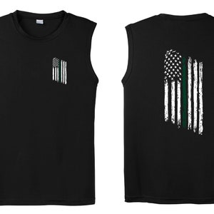 Tattered American Flag Thin Green Line Performance Tank Top - Military members and Federal Agents