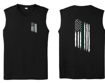 Tattered American Flag Thin Green Line Performance Tank Top - Military members and Federal Agents