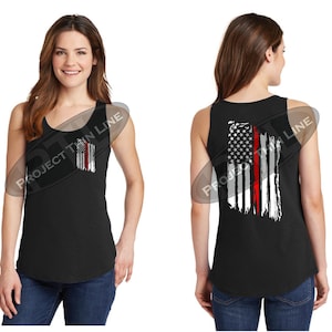 Tattered American Flag Thin Red Line Women&#39;s Tank Top Fireman, Firemen, Firefighters