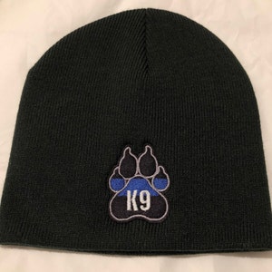Thin BLUE Line FLAG K9 K-9 PAW American Flag Law Enforcement Police Skull Cap