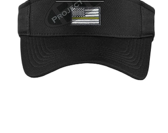 Embroidered Thin Gold Line American Flag Visor - Dispatcher Dispatch Police Law Enforcement 911