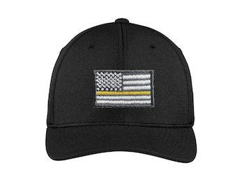 Embroidered Thin Yellow Line American Flag Tow Truck Driver Flex Fit Baseball Hat