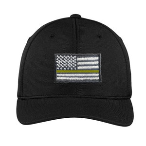 Geborduurde dunne gouden lijn Amerikaanse vlag dispatcher Flex Fit trucker hoed