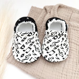 MUSIC piano baby booties, slippers, crib shoes, soft sole, moccasins, baby shoes