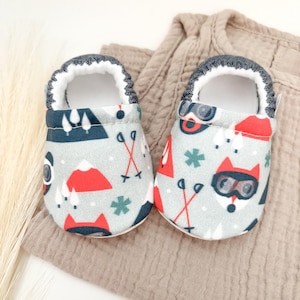 SKI baby booties, slippers, crib shoes, soft sole, moccasins, baby shoes