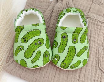 Pickle Baby Booties: Handmade Cotton Crib Shoes with Fleece Lining