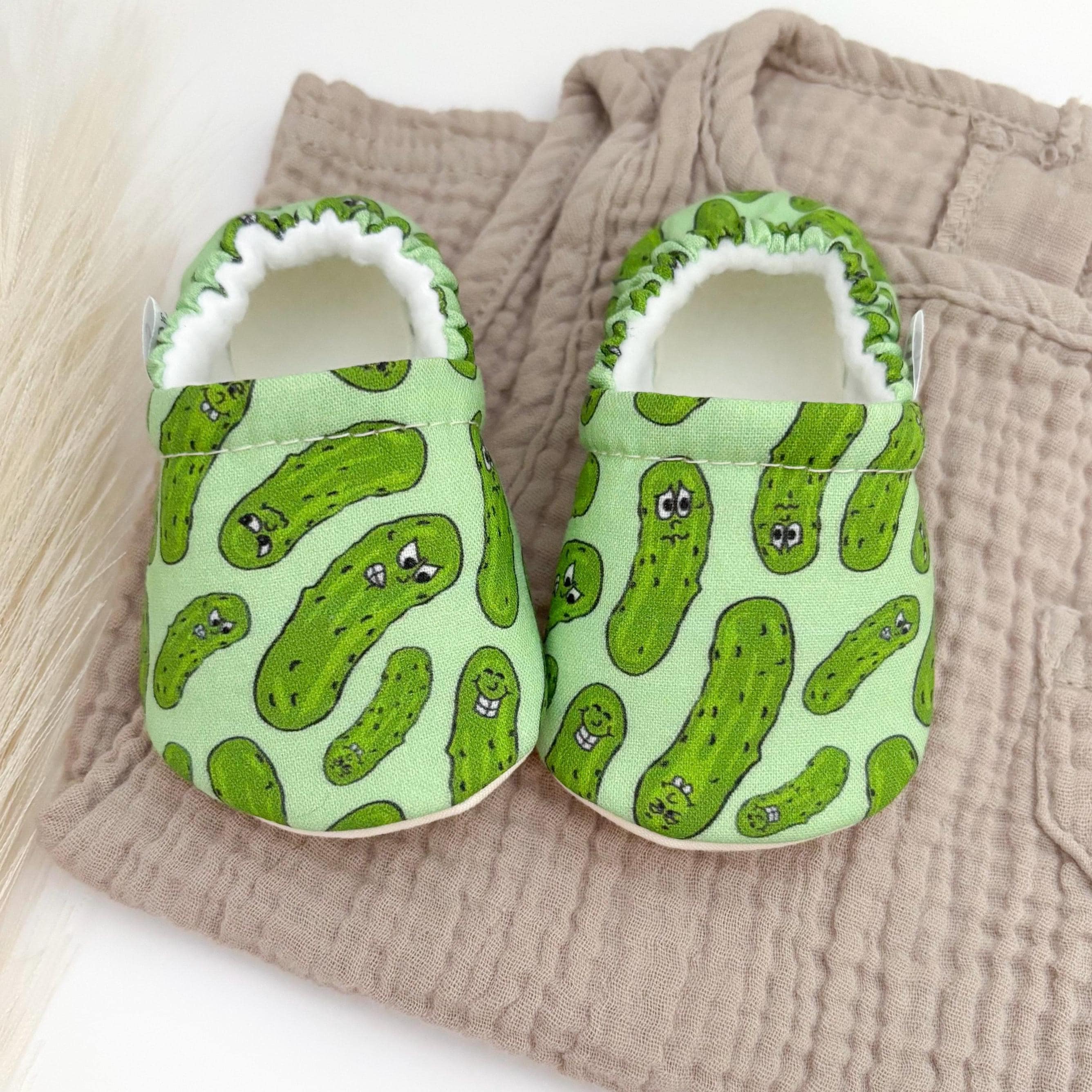 Pickle Baby Booties: Handmade Cotton Crib Shoes with Fleece Lining