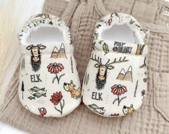 Forest Animals Baby Booties: Handmade Soft Sole Crib Shoes