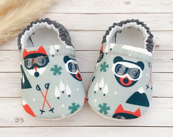 SKI baby booties, slippers, crib shoes, soft sole, moccasins, baby shoes