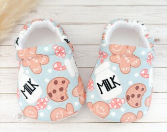 Christmas Baby Booties: Handmade Milk & Cookies Soft Sole Shoes
