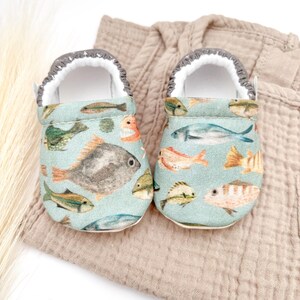 FISH baby booties, slippers, crib shoes, soft sole, moccasins, baby shoes
