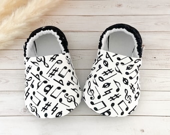 MUSIC piano baby booties, slippers, crib shoes, soft sole, moccasins, baby shoes