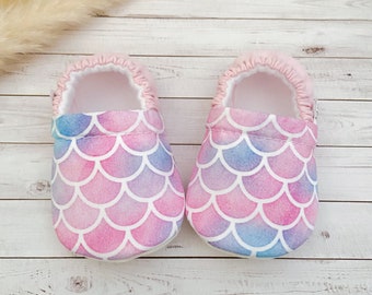 MERMAID BEACH baby booties, slippers, crib shoes, soft sole, moccasins, baby shoes, toddler shoes