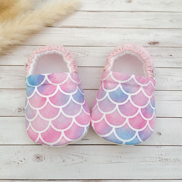 MERMAID BEACH baby booties, slippers, crib shoes, soft sole, moccasins, baby shoes, toddler shoes