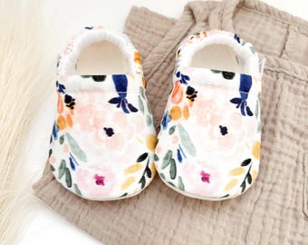 Blue and Yellow Floral Baby and Toddler Booties: Soft Sole shoes
