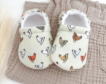 Chicken Print Baby Booties: Vegan Soft Sole Toddler Shoes