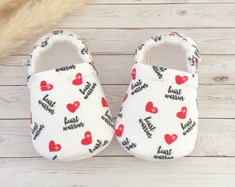 HEART WARRIOR baby booties, slippers, crib shoes, soft sole, moccasins, baby shoes, vegan baby shoes