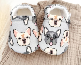 French Bull Dog Baby Booties: Handmade Soft Sole Crib Shoes