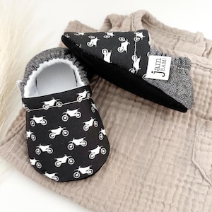 DIRT BIKE baby booties, slippers, crib shoes, soft sole, moccasins, baby shoes