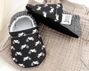 DIRT BIKE Baby Booties: Soft Sole Crib Shoes