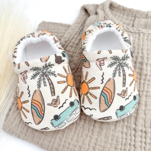 Surfer Beach Baby Booties: Handmade Soft Sole Crib Shoes