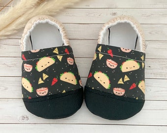 TACO baby booties, slippers, crib shoes, soft sole, moccasins, baby shoes