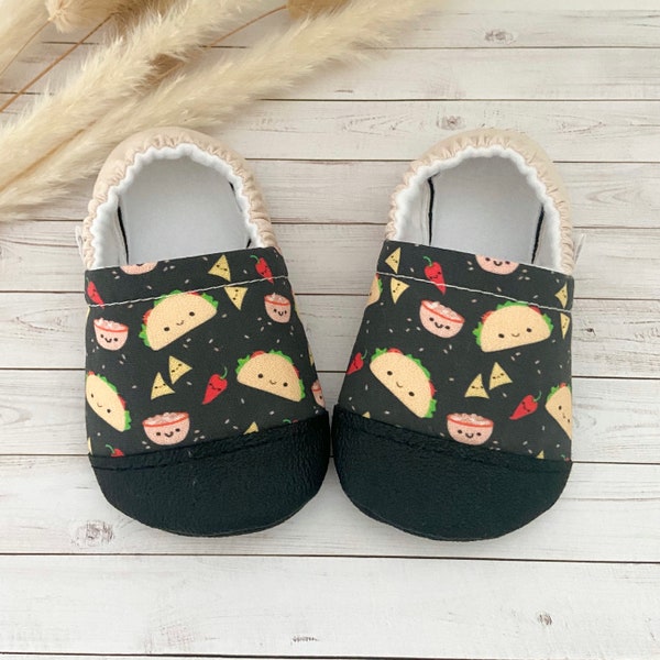TACO baby booties, slippers, crib shoes, soft sole, moccasins, baby shoes