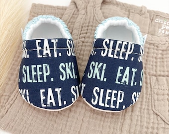 Ski Baby Booties: Handmade Cotton Crib Shoes with Fleece Lining