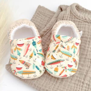 FISHING baby booties, slippers, crib shoes, soft sole, moccasins, baby shoes