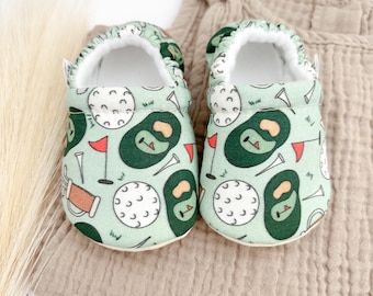 Golf Baby Booties: Handmade Soft Sole Crib Shoes