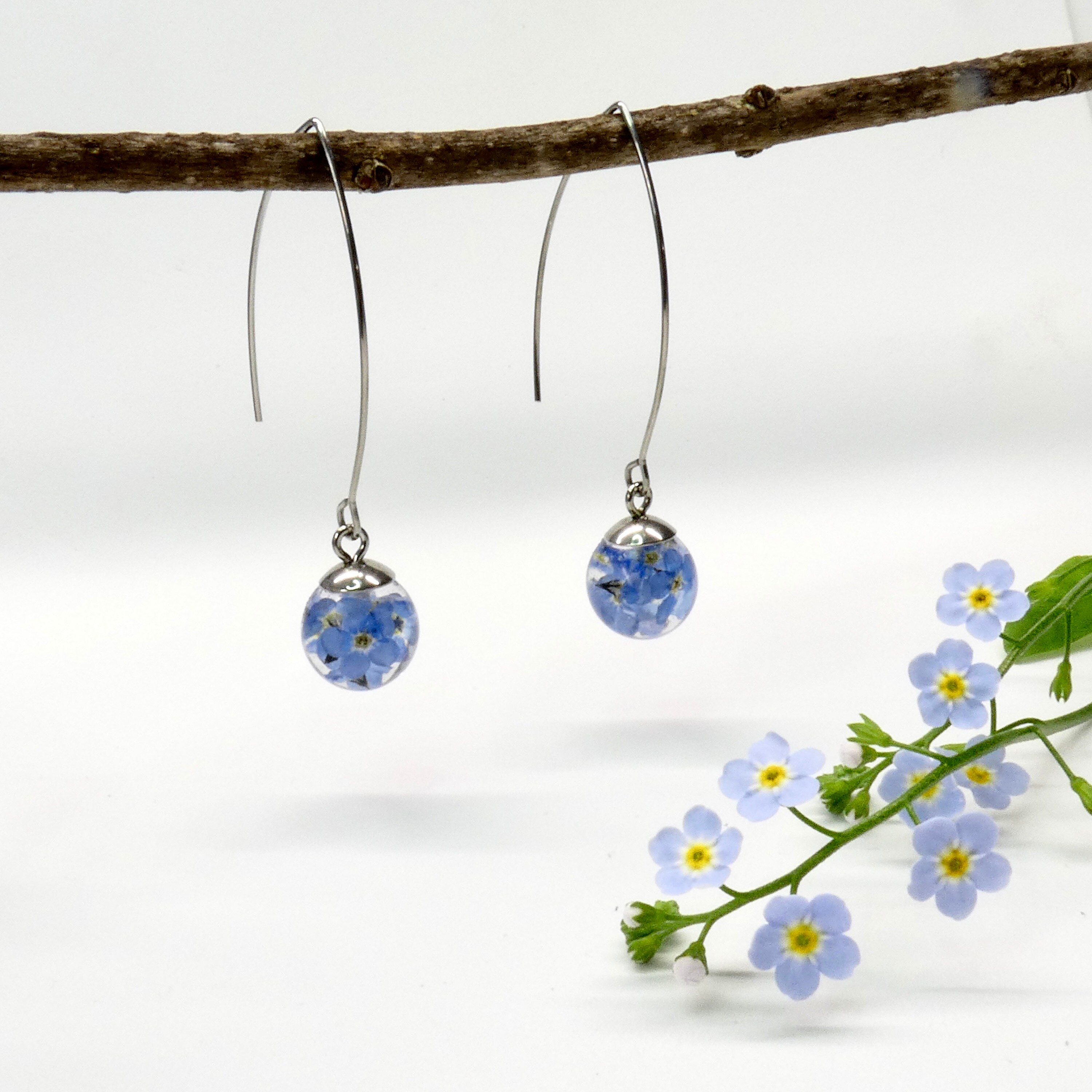 Boucles D'oreille Acier Inoxydable Fleurs Roses Caoutchouc Jaune - Neuf Avec étiquettes
