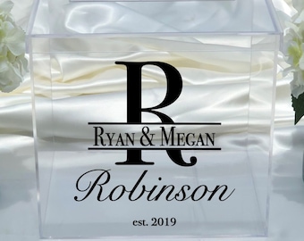 Personalized Wedding Clear Acrylic Card Box ~ Choose Size & Color ~ Engagement Party ~ Bridal Shower ~ Anniversary ~ Decor ~ Locking Option