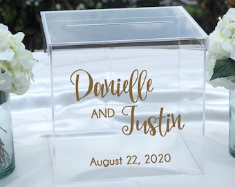 Personalized Wedding Clear Acrylic Card Box ~ Choose Size & Color ~ Engagement Party ~ Bridal Shower ~ Anniversary ~ Decor ~ Locking Option