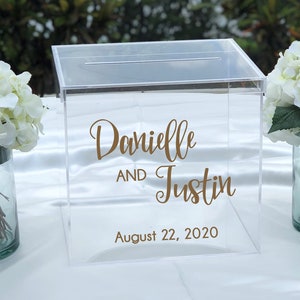 Personalized Wedding Clear Acrylic Card Box ~ Choose Size & Color ~ Engagement Party ~ Bridal Shower ~ Anniversary ~ Decor ~ Locking Option