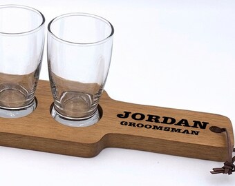 Personalized Groomsman Beer Flight Set ~ Beer Paddle ~ 4 Tasting Glasses ~ Best Man ~ Usher ~ Groom Gift