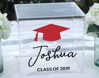 Personalized Graduation Card Box ~  2 Colors Clear Acrylic ~ Class of 2020 ~ Class of 2021 ~ School Colors ~ Graduation Cap ~ Decor