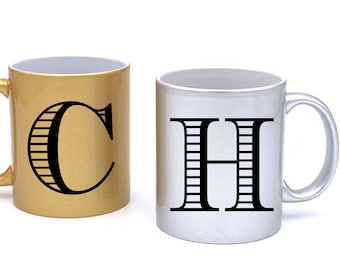Personalized Initial Mug ~ Metallic Gold or Silver