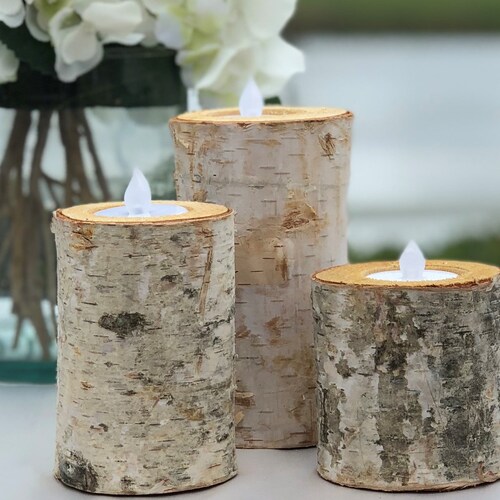 Birch Bark Log Candle Holders Centerpiece Set of 5 Tea Etsy