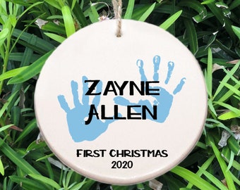 Baby's First Christmas Ornament ~ Blue Hands ~ Baby Ornament