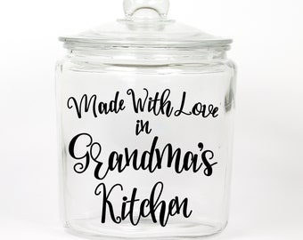 Made With Love Glass Cookie Jar ~ Choose the Word for Grandma or any Name ~