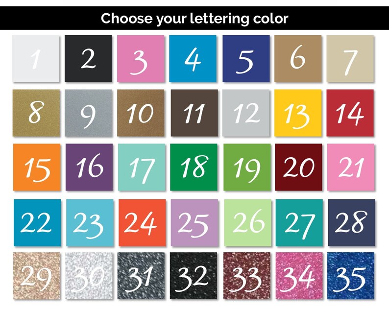 May include: A color chart with 35 different color swatches, numbered 1 through 35. The swatches are arranged in a grid of 7 columns and 5 rows. The colors range from white to black, with many shades of gray, blue, green, red, orange, yellow, and brown.