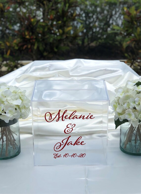 Personalized Wedding Card Box ~ Clear Acrylic Card Box with Lid ~ Established Date ~ Choose The Size ~ Bridal Shower ~ Engagement ~ Large