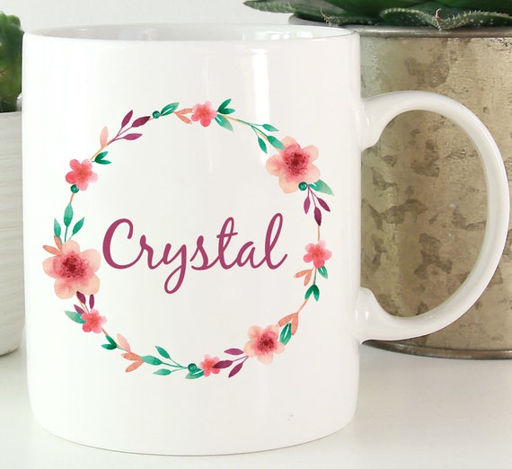 Floral Wreath Mug ~ Personalized ~ Custom Name Mug ~ Floral Mug ~ Bridesmaid Gift ~ Christmas Gift ~ Birthday Gift ~ Personalized Name