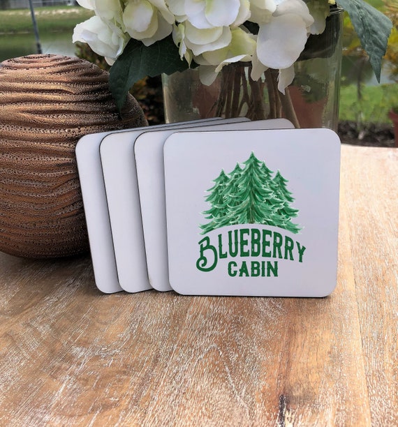 Personalized Cabin Coasters Set ~ Cork Back ~ Evergreen Tree ~ Lake House Coaster ~ Personalized  ~ Christmas Gift ~ Hunting ~ Fishing
