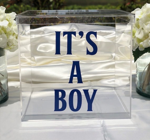 It's a Boy Clear Acrylic Card Box ~ Choose The Color & Size ~ New Baby ~ Celebrate ~ Baby Shower ~ Baby Shower Decor ~ Baby Shower Card Box